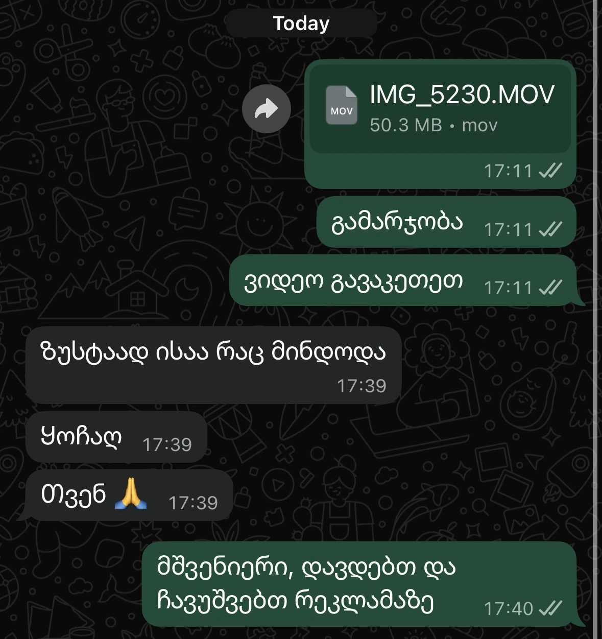 WhatsApp მიმოწერა მომხმარებელთან
