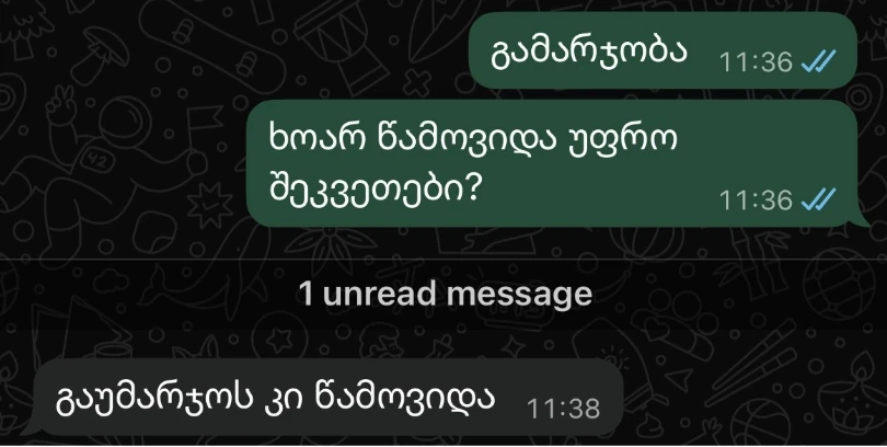 WhatsApp მიმოწერა მომხმარებელთან