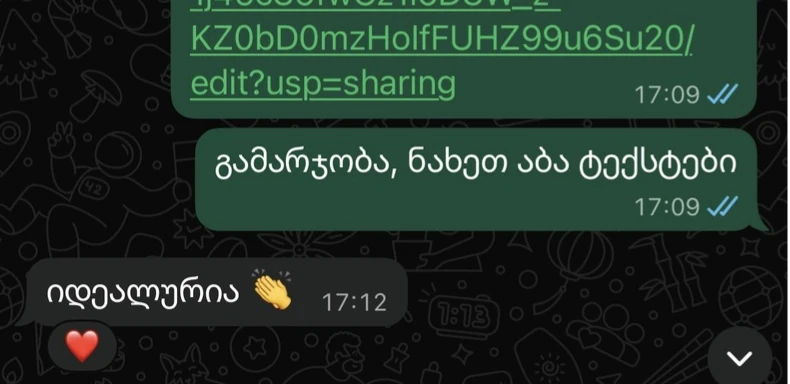 WhatsApp მიმოწერა მომხმარებელთან
