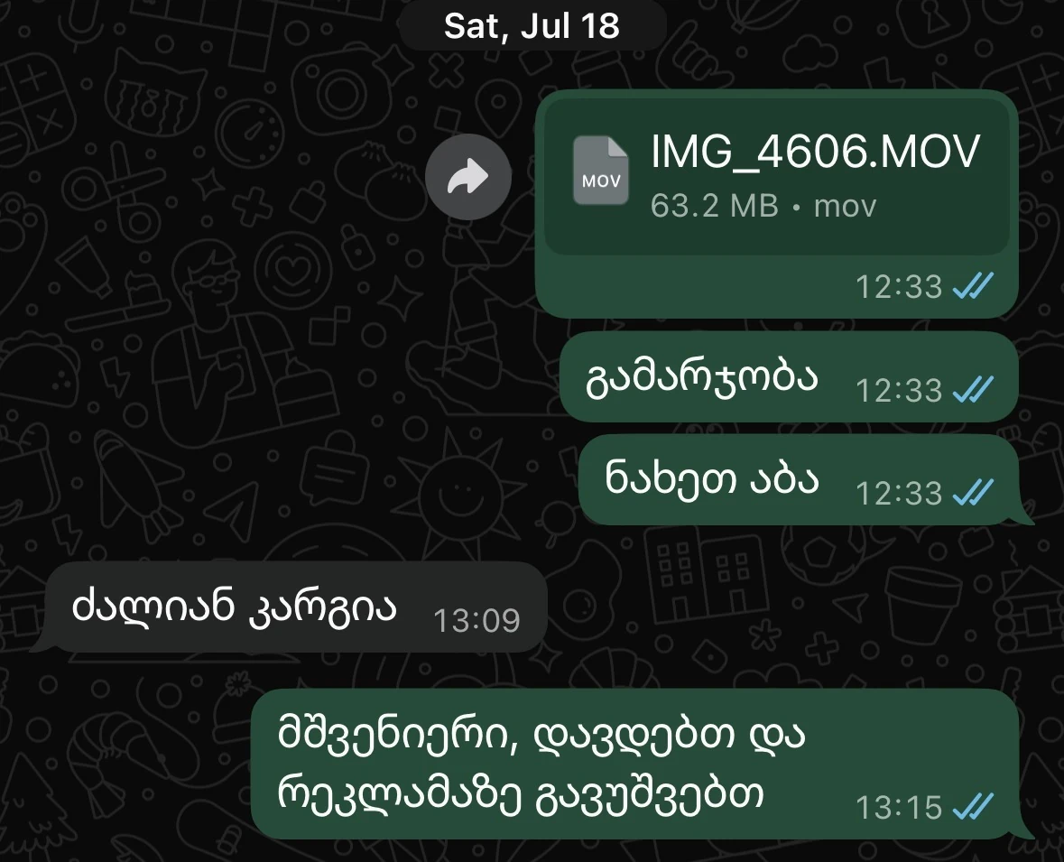 WhatsApp მიმოწერა მომხმარებელთან
